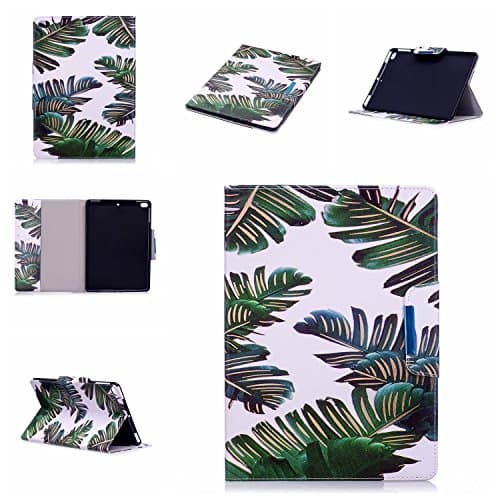JHTC for Apple New iPad 9.7 inch 2017 / iPad 8 Case with Auto Sleep & Wake Function Flip Wallet Case Leather Soft Silicone Shock Proof Protective Backcover with Stand Credit Card Holder Magnetic Cover Ultra Thin Green Leaves Personalised Cute Funny Patterned Clear Design Colorful Cases Gift for girls