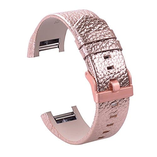 feibi Leather Strap Leather Band Braclet Wristband For Fitbit Charge 2 (Rose Gold)