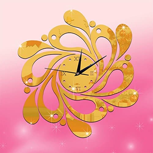 MCC Wall Clock Mirror Decoration Flower DIY 3D Wall Sticker Clock , gold