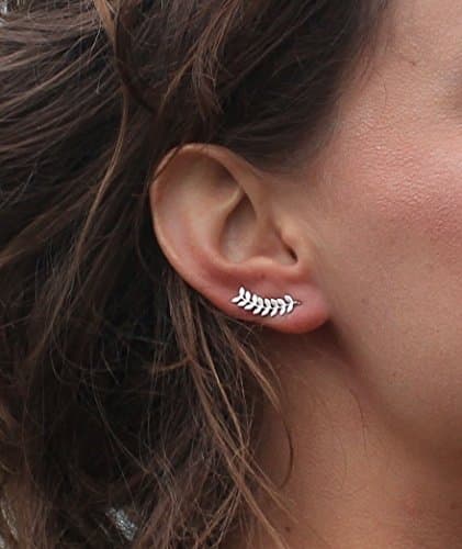 Ear Climber Crawler and Cuff Leaf Earrings - 925 Silver with 18 Carat Gold or Rose Plaint