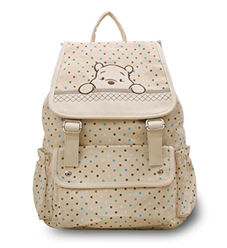 Women's Canvas Knapsack Retro Clamshell style Dot Pattern School Bag Teenager Girls Rucksack (White)