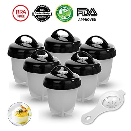 Egg Cooker - 6 pcs Egg Boiler,BPA Free Silicone Egg Cooking Molds Hard Boiled Eggs without Shell (Black)