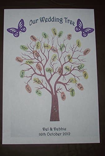 Wedding Fingerprint Thumbprint Tree - Personalised Guest Book with a Difference – A4 die Cut Butterfly Design with 1 Ink, 1 fine Liner Pen and Instructions Sheet for Your Guest