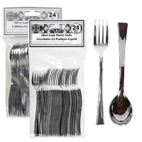 48 Pack: Silver Plastic Mini Forks & Spoons, (24 forks & 24 spoons) by Greenbriar