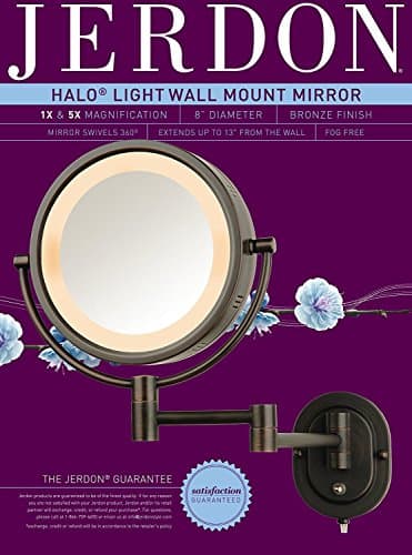 Makeup Mirror, HL65BZ 8-Inch Lighted Wall Mount with 5x Magnification, Bro