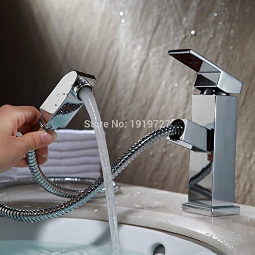 Lcoaung Bathroom/Kitchen Copper Single Lever Basin Faucet With Pull-Out Spray Stick, Polished Chrome
