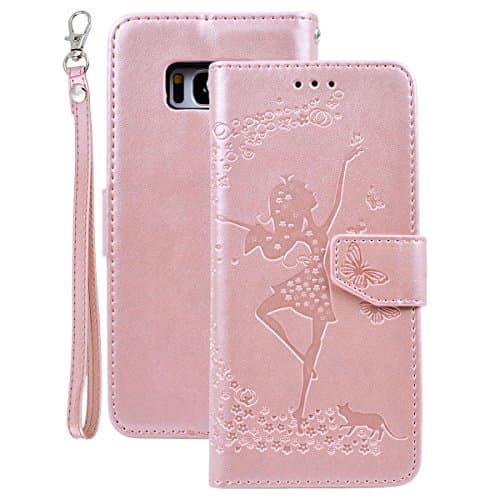 VemMore for Samsung Galaxy S8 Plus Leather Case Premium Soft PU Flip Wallet Case Cover Stylish Embossed Dance Girl Pattern Design Multifunction 2 in 1 Removable Magnetic Lock Bookstyle Stand Function with Hand Strap and Credit Card Slots Mobile Phone Scratch Resistant Leather bag Backcover Protector Ultra Thin Bumper Shell - Rose Gold
