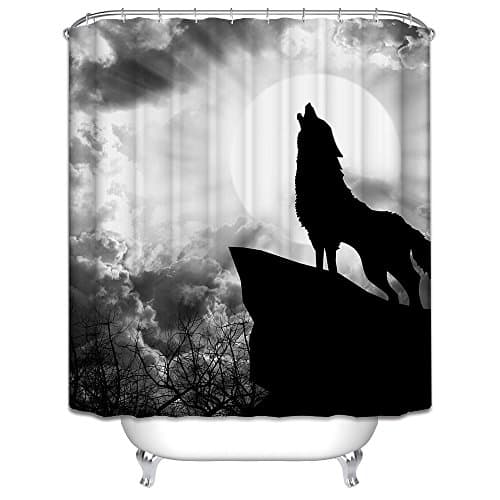 Black And White Wolf Decor Polyester Fabric Waterproof Bathroom Shower Curtain , 200*180cm
