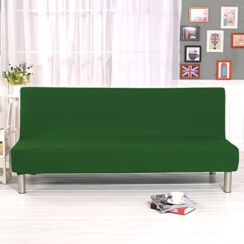 Pure Color Sofa Cover All-inclusive integral armless pull-out Pet Dog Couch Protector Floral Print Slipcover Stretch Elastic Fabric Sofa Couch Slipcovers size 160cm-195cm (Green)