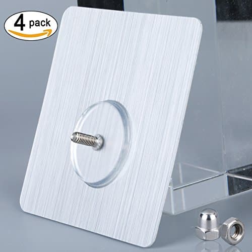 KWODE 4 Pack Self Adhesive Sliver Hook Nail Free Screw Waterproof Reusable Wall-Mounted Hook Used for Towel Rack hanger Stainless Steel Soap Basket Bath Shelf Max 5KG