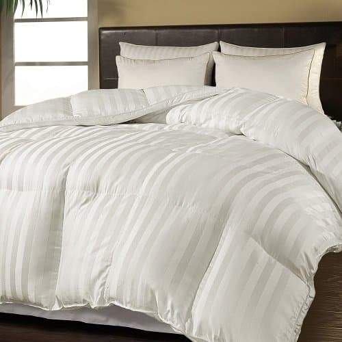 All Season Oversize White Cabana Stripe, KING Size 1200 Thread Count - 750FP - 50oz - LUXURIOUS Siberian Goose Down Comforter, Baffle Box Construction, 100 Percent Egyptian Cotton, 1200 TC by LUXURY DOWN BEDDING