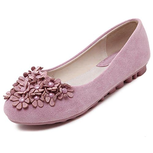 Mineroad Women Closed Toe Breathable Flowers Solid Color Ballet Flats Elegant Round Toe Casual Shoes Pink UK 6.5