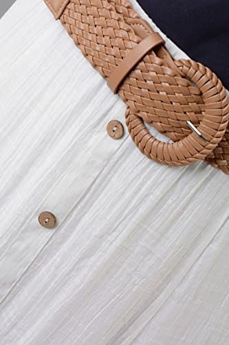 Just Elegance Crinkle Skirt with Button Placket & Belt, White, M