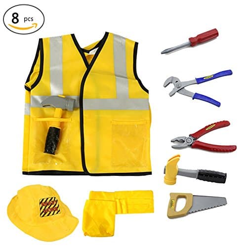 Construction Worker Costume Role Play Kit Set, Cosplay Engineering Costume for FestivaI Activity Performance Show with Tools