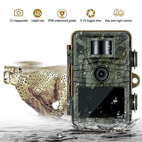 Wildlife Night Vision Camera,Techhunter IP66 Trail Game Camera, 12MP Full HD 1080P Game Video Cameras with 2.4" Viewer HD Night Vision, 65ft Infrared 0.7’S Triggering Speed Scouting Camera Wildlife Hunting Outdoor Motion Activated