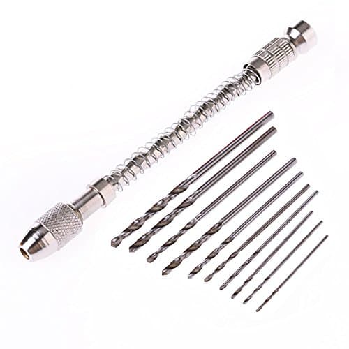 Exoticbuy 10pcs Mini Micro Twist Drill Bits with Semi-Automatic Hand Drill Wood Craft Tools