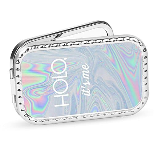 Vanity Mirror, Natural Light Personlized Pocket Makeup Mirror Double Sides with 2x Magnification and 1 True View Mirror Perfect for Travel - Holo