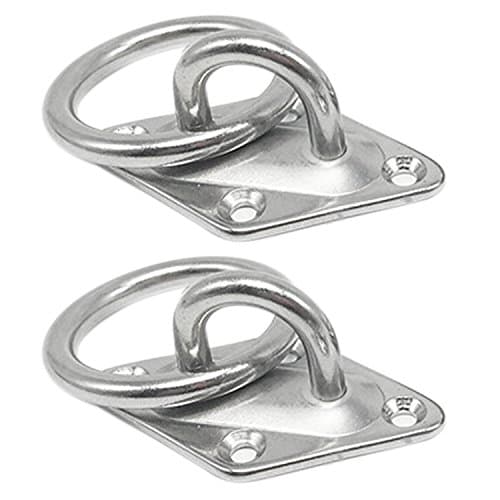 2 PCS M5 Mounting Hooks Pad Eyes with Round Stainless Steel Ring Attachment for Sling Trainer Hammock Aerial Yoga Awning 50KG Load