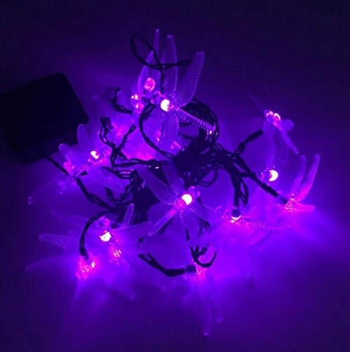 Dragonfly Waterproof Energy Saving Tech Solar Christmas Lights 2 Modes Copper Wire 2.2m 20leds Fairy Lights Outdoor Decorations ,Purple