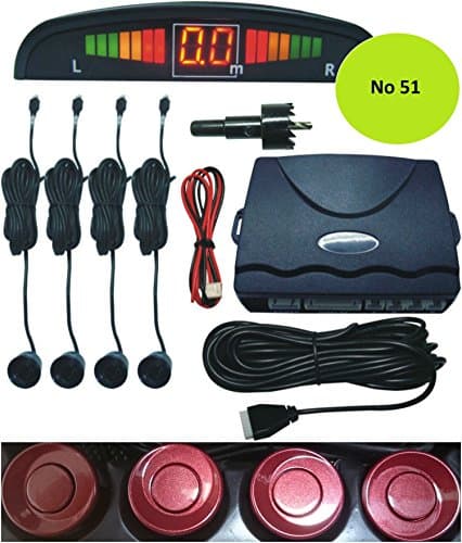 TechnoTec® Car Parking Rear Reverse 4 Sensors Kit Buzzer Radar LED Display Alarm System. (Maroon Red (No 51))