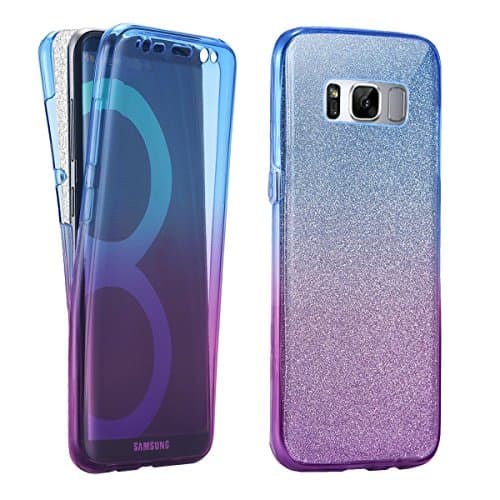 Galaxy S8 Case, Happy360 Shockproof TPU 360 Degree Protective Clear Crystal Rubber Soft Case Cover for Samsung Galaxy S8, Blue Purple & Glitter Bling