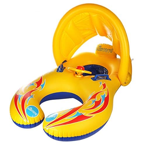 Inflatable Baby Pool Float Swimming Ring for the Age 6-36 Months kids, Safety Kids’ swimming boat toy with Sun Canopy Steering Wheel & Horn, UV Pretection