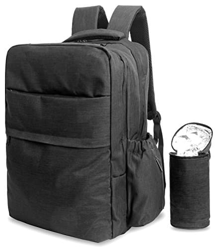 FOLUR Nappy Backpack Diaper Bag Mummy Changing Rucksack Handbag Multi-function Travel Totes with Insulated Bottle Bag and Stroller Straps (Black)