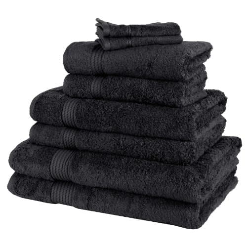 LUXURY 7 PIECE THICK SOFT COTTON HAND FACE CLOTH BATH SHEET BEACH TOWEL BALE SET (Black)