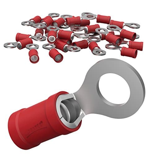 AUPROTEC 50x Ring Connector 0.5-1.5 mm² red AWG 22-16 hole-Ø M6 RV Vinyl semi-insulated Spade Crimp Terminals tinned copper Electrical Connectors