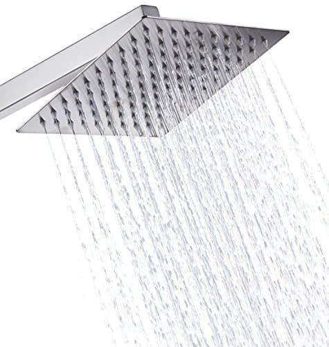 Rainfall Shower Head 8 inch, Fixed Square Rain Showerhead with Swivel Ball Connector, Stainless Steel Polish Chrome Finish, Ultra Thin Waterfall Full Body Coverage with Silicone Nozzle