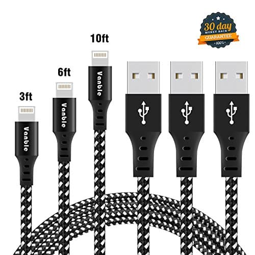 Vanble iPhone Cable, 3 Pcs 1M+2M+3M Nylon Braided Lightning Cable Fast Sync Charging Cord Cable for iPhone 7, 7Plus, 6s, 6, 6Plus, 6sPlus, iPhone 5s 5 5c, iPad, iPod and More (Carbon Black)