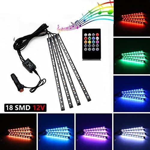 Car LED Strip Light,Giftorld 4 PCS 72 LED DC 12V Multicolor Car Interior Music Light Underdash Lighting Kit with Sound Active Function and Wireless Remote Control Including Car Charger