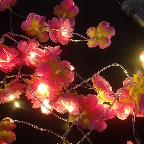 VLENIEN Flower Light String 6.5ft 20LED Pink Little Silk Flower Battery Light String Wedding Party Decorations(Warm White Light)