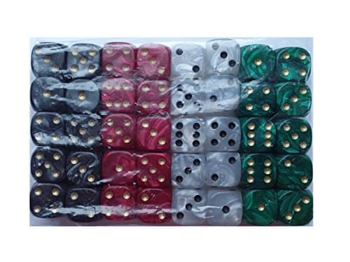 Dice - 40 x 16mm 6 sided board game spot dice - mixed colours - pearl finish