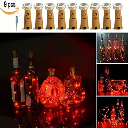 LXINGS Pack of 9 Cork Shape Mini String Lights,46cm/18in Silver Wire Light Starry Light For Bottle DIY, Wedding and Christmas Party (Red)