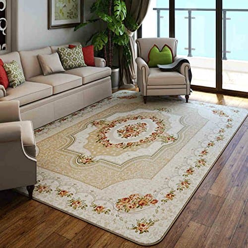 Area Rugs Rose Rectangular Soft Floor Mat Coral Velvet Carpet Baby Crawling Mat for Living Room Bedroom Home Decoration (Large 1.3 x1.9m) (Yellow)