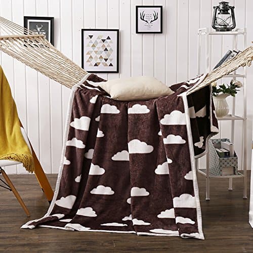 Mrs Sleep White Cloud Brown Background Cozy Soft Flannel Blanket Sofa Blanket Snug Rug Throw Blanket Winter Bed Sheet Office Blanket 150*200 (Brown-cloud)