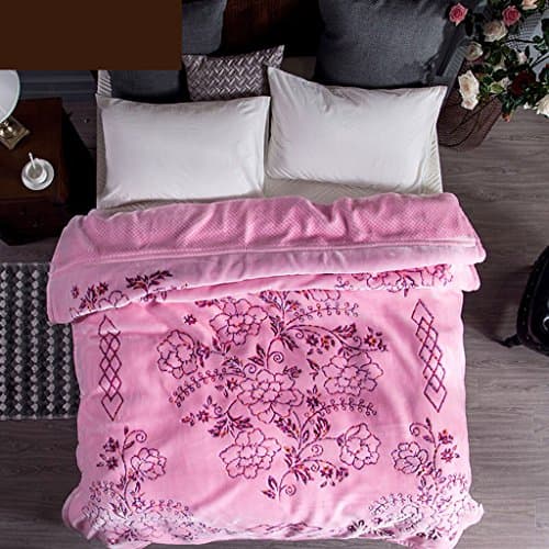 Wddwarmhome Winter Warm Blanket Embossed Raschel Craft Floral Pattern Polyester Material Size: 200 * 230cm Blankets ( Size : Pink )