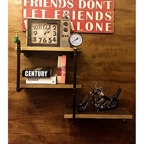 LOFT Retro Iron Solid Wood Water Wall Decorative Shelf Retro Iron Bookshelf Display Stand Storage Rack