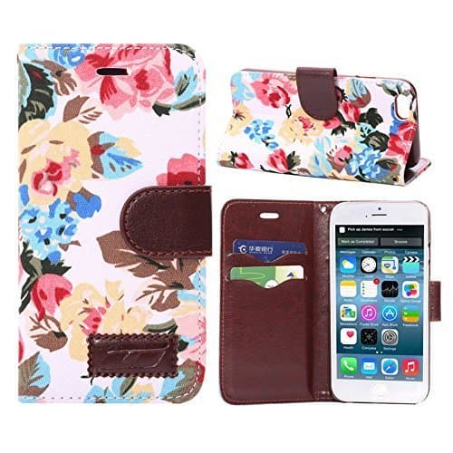 iPhone 6 Case, iPhone 6s Case,Vintage White flower Magnetic Flip TPU Jacquard Leather Wallet Case / Cover / Pouch / Holster with Card Slots, Cash Compartment for IPhone 6 6S 4.7inch by J41S