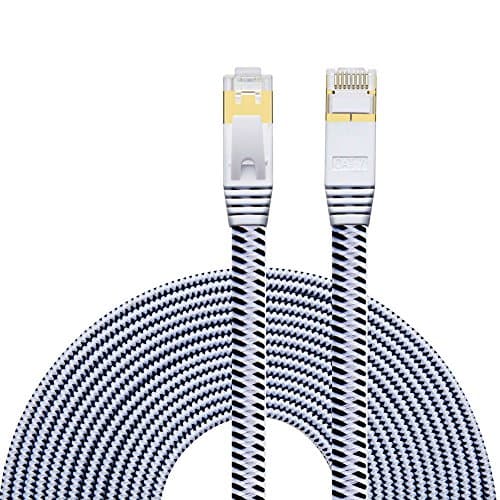 Cat 7 Ethernet Cable 10M:Nylon CAT7 Shielded RJ45 Ethernet Patch Network Cable Professional Gold Plated Plug STP Wires Cat 7 Networking Cable Patch/ Modem/ Router/ LAN Black & White (10m/33ft)