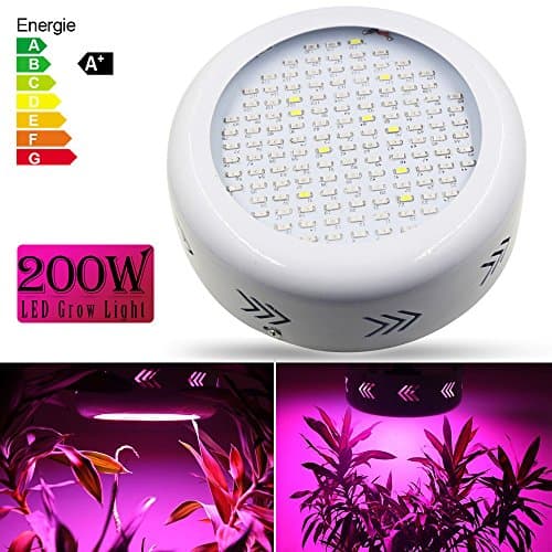 Derlight High Power 200W Full Spectrum Mini UFO LED Grow Light For Vegetable Flower Budding Horticulture Indoor Greenhouse Botanic Garden Hydroponic Growth Lamp Red & Blue Mixed with UV+IR AC 85-265V