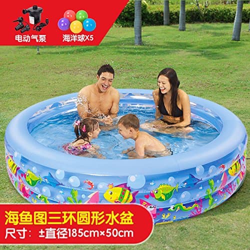 Inflatable, Bathing, Bathing,Inflatable Bathtub Swimming Pool Thickened Super Large Family Bathing And Heat Preservation Pool Pool,Sea Fish Map Three Ring Circular Basin 185*50Cm