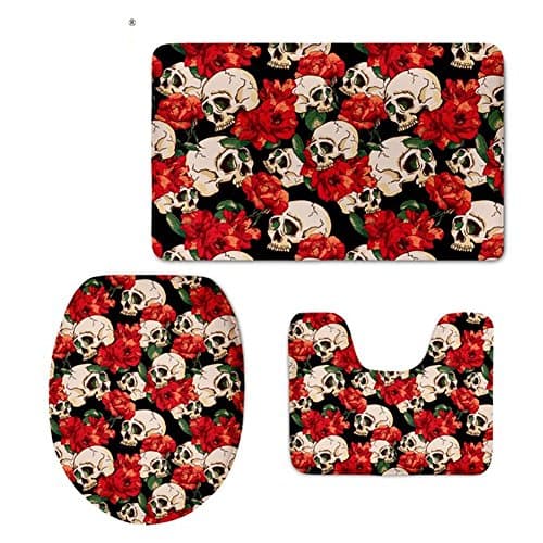 Home Store Cool Skull Designs 3 Piece Bath Rug Set Bathroom Mat Contour Rug Toilet Lid Cover (Color : G)