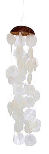 Coconut Top Pure White Capiz Wind Chime 24", Decorative Wind Chimes, Tropical Wind Chimes Capiz Shells
