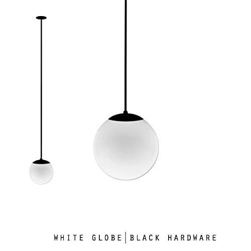 8" Globe Pendant Light | Acrylic Globe | Stem 3" - 24" | Black Hardware (#276E-BLK) (9", White Globe)