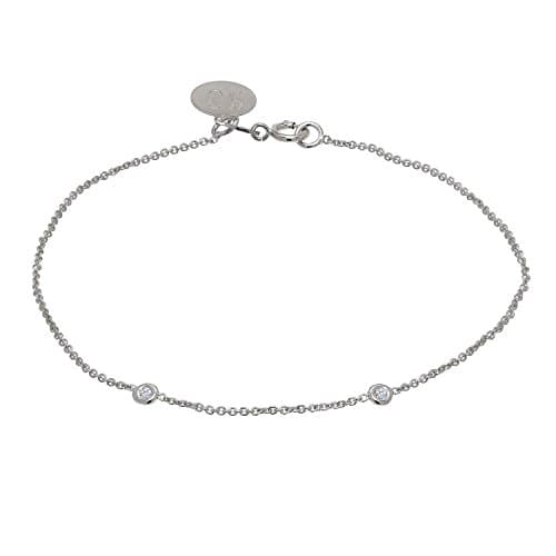 TousiAttar Diamond Bracelet 0.10 ct - Solid 14k or 18k White Gold - Solitaire Bezel Set - Free Personalized Initials Engraving - Nice Jewelry Gift for Women