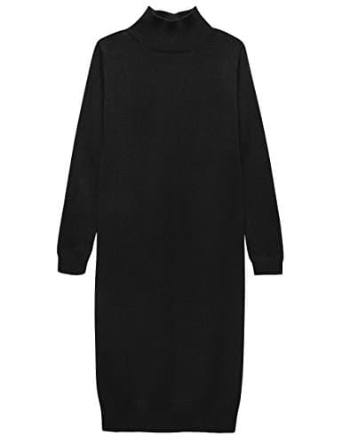Sfanka Women's Long Sleeve Knitted Mock Neck Oversize Pullover Sweater Dress Black-M