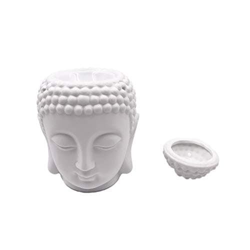Ceramic Aromatherapy Oil Burner Buddha Head Aroma Essential Oil Diffuser Indian Incense Buddha Tibetan Incense Burner (Color : White)