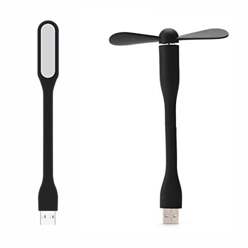Creative USB Fan Flexible Portable Mini Fan and USB LED Light Lamp for Power Bank&Notebook&Computer (Black)